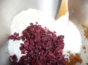 Mix in the remaining dry ingredients, including cranberries
