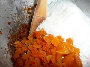 Add in all the dry ingredients, including apricots