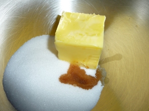 Beat butter, sugar and vanilla until creamy