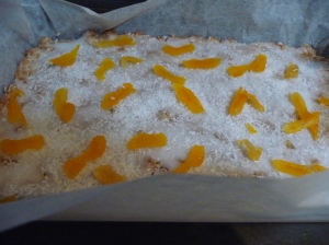 Topped with more coconut and sliced apricots