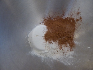Mix flour, cocoa and sugar
