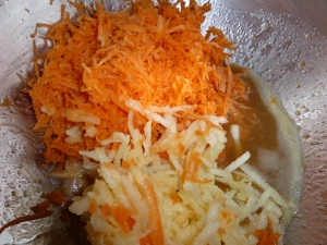add in grated carrot and apple